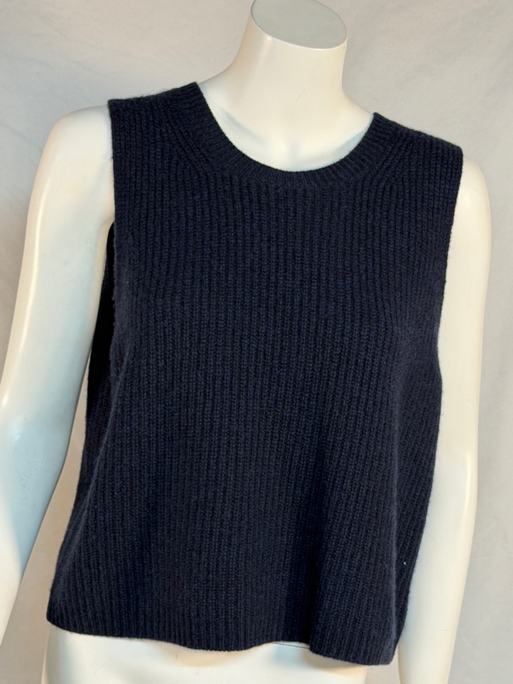 White + Warren Navy Ribbed Knit Tank